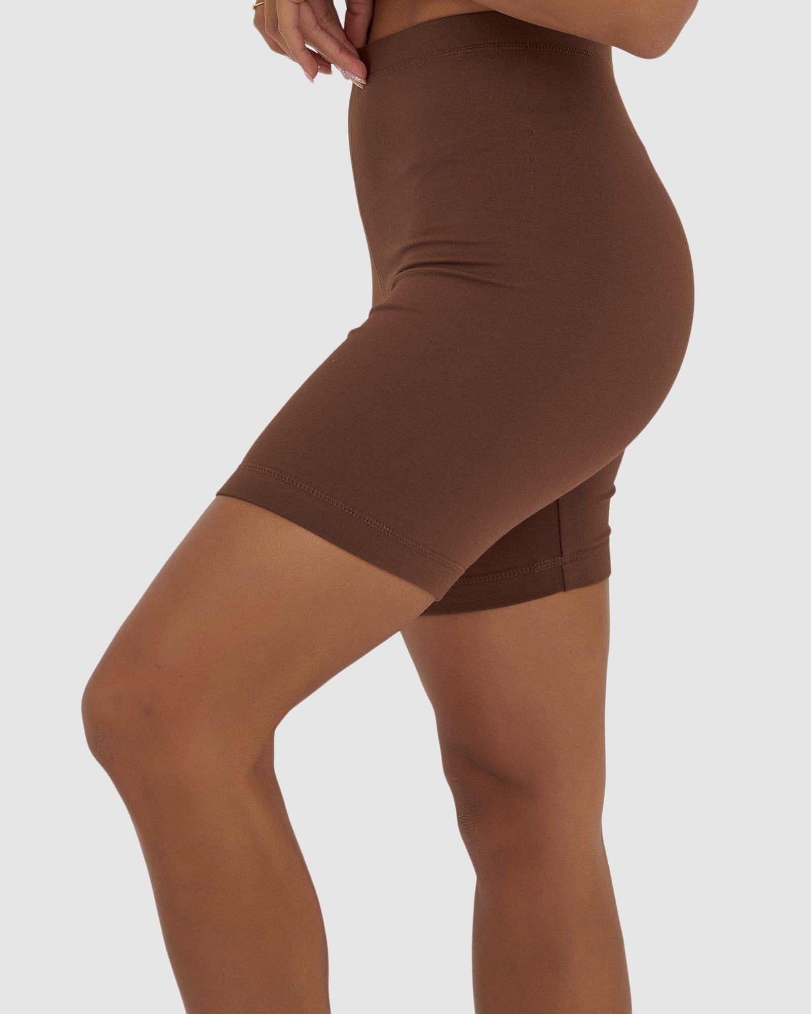 Model wearing Demi Bike Short - Hazelnut