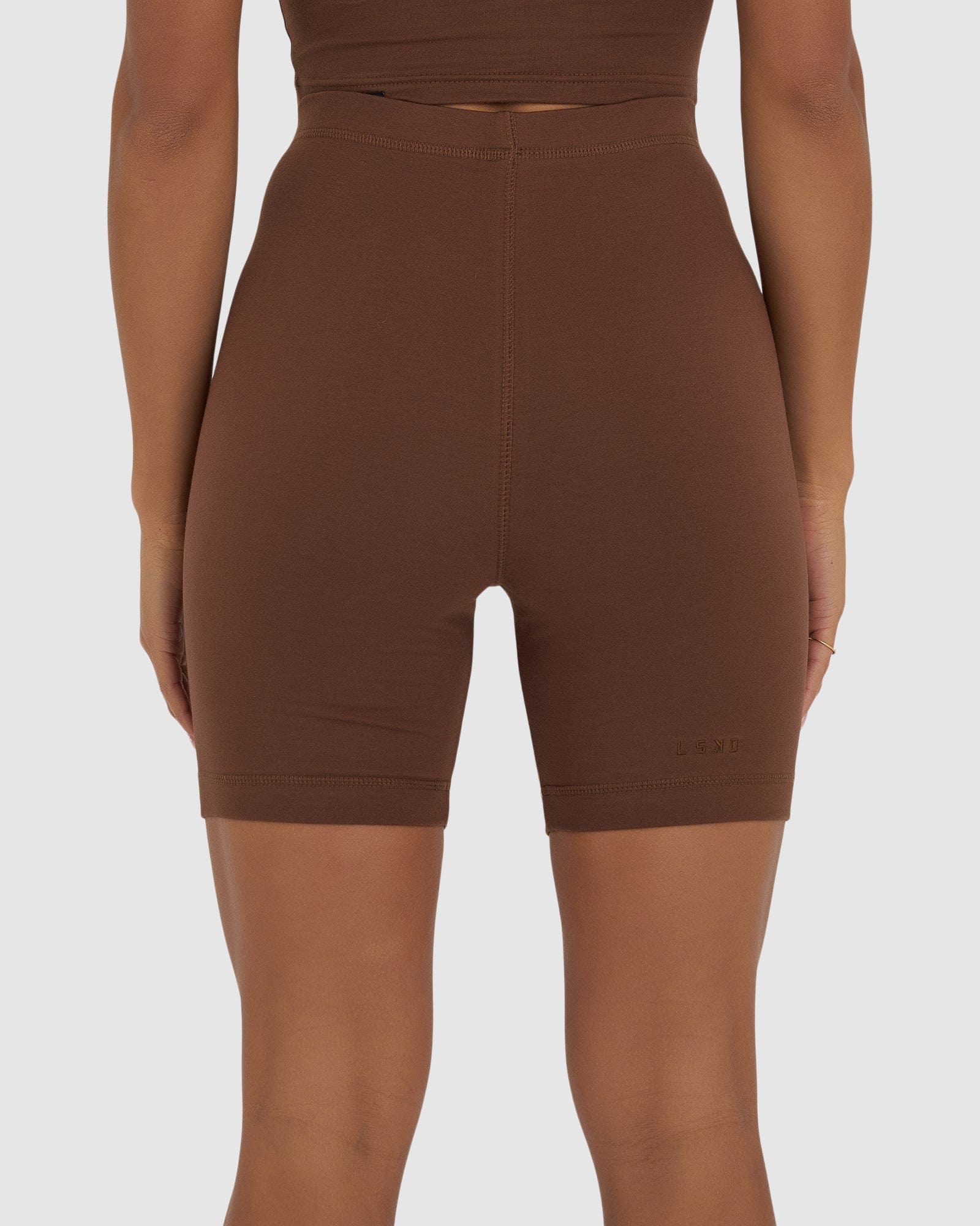 Model wearing Demi Bike Short - Hazelnut