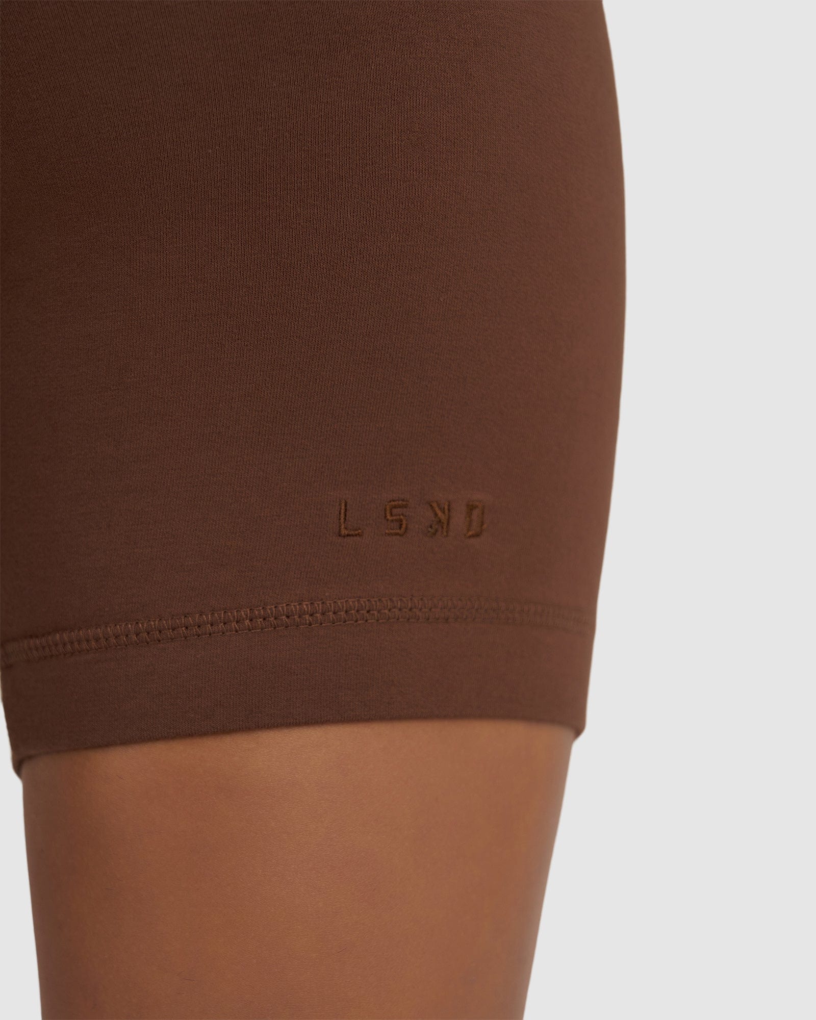 Model wearing Demi Bike Short - Hazelnut
