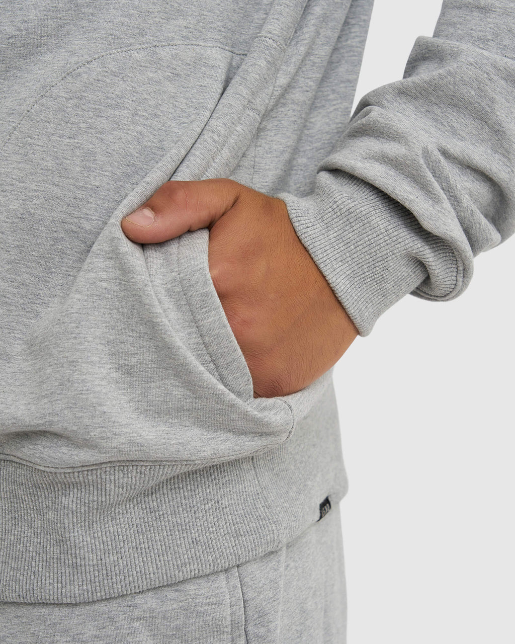 Model wearing Unisex Routine Sweater - Lt Grey Marl