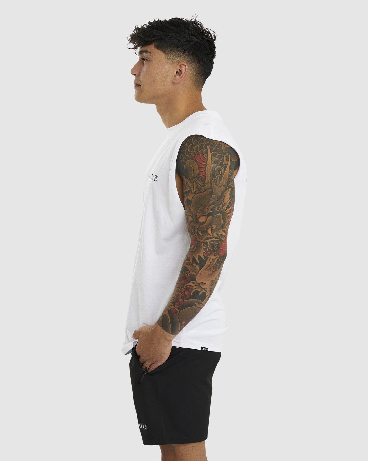 Model wearing LTD Tank Vintage Fit - White