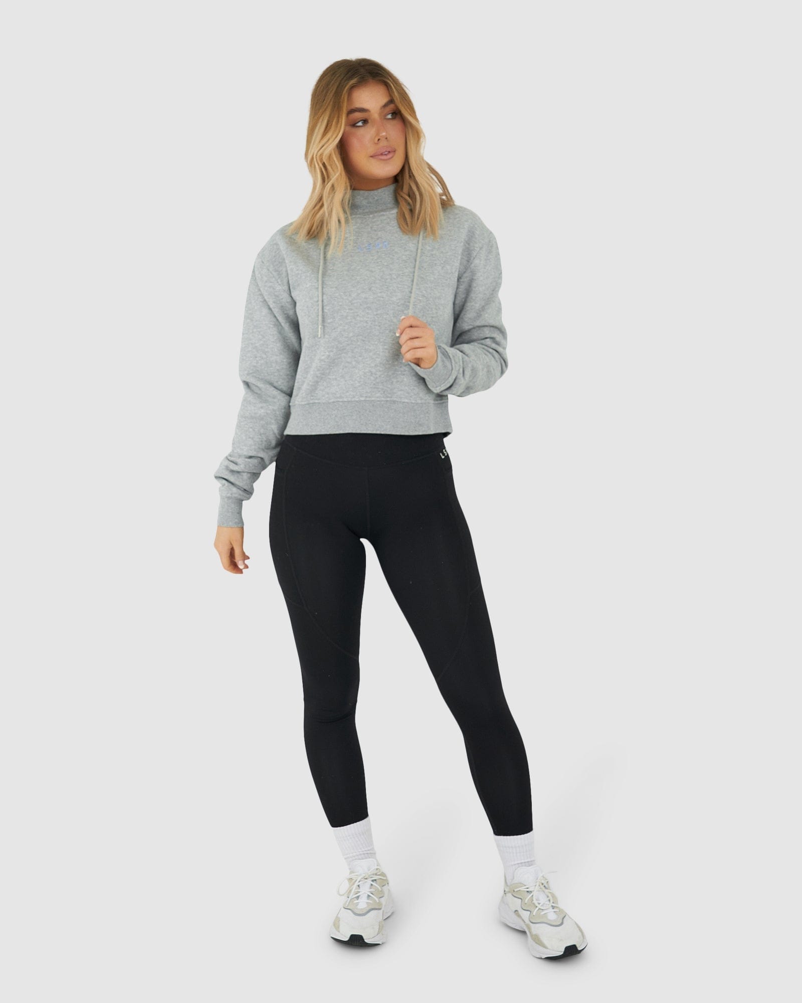 Model wearing Level Up Hoodie - Lt Grey Marl