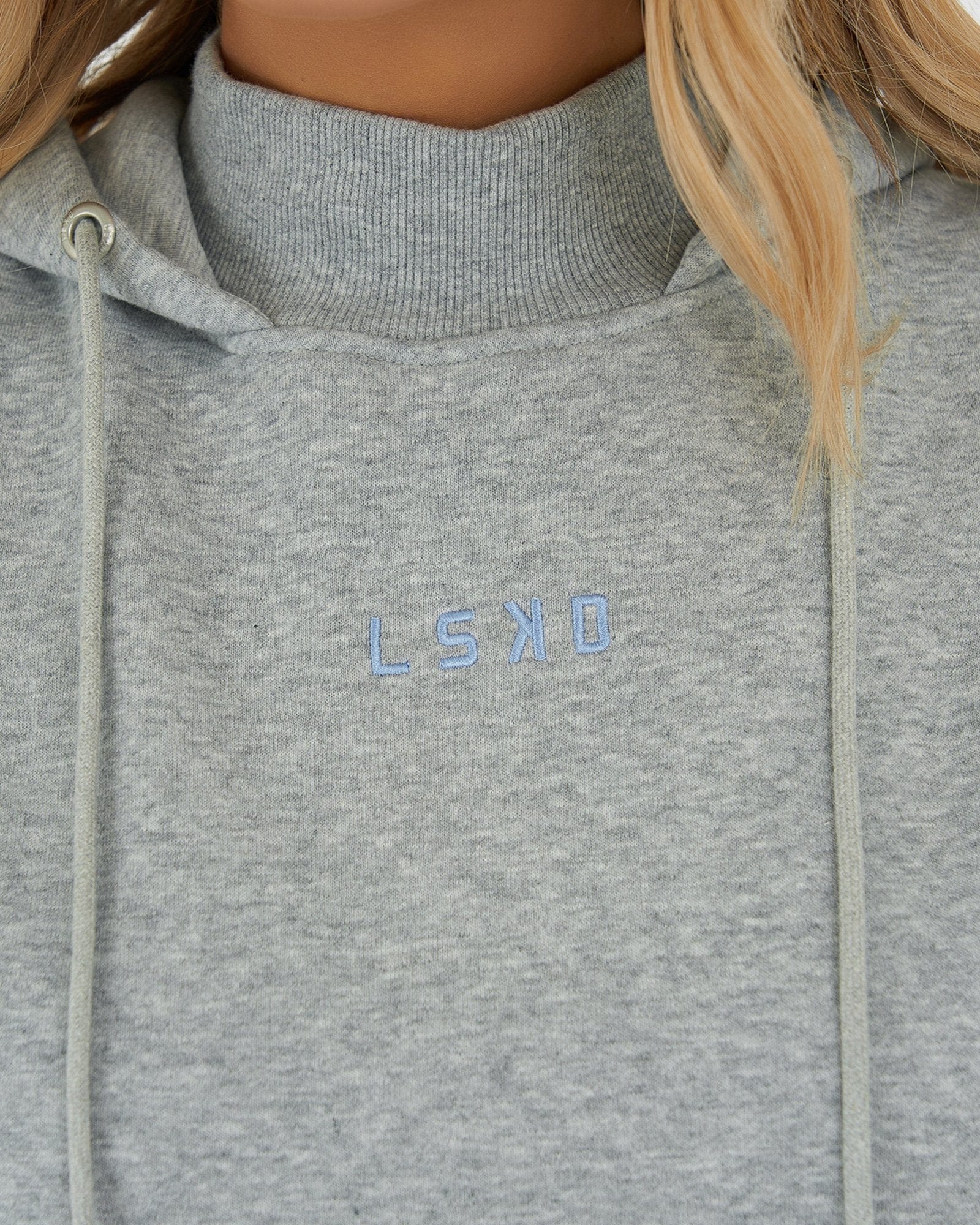 Model wearing Level Up Hoodie - Lt Grey Marl