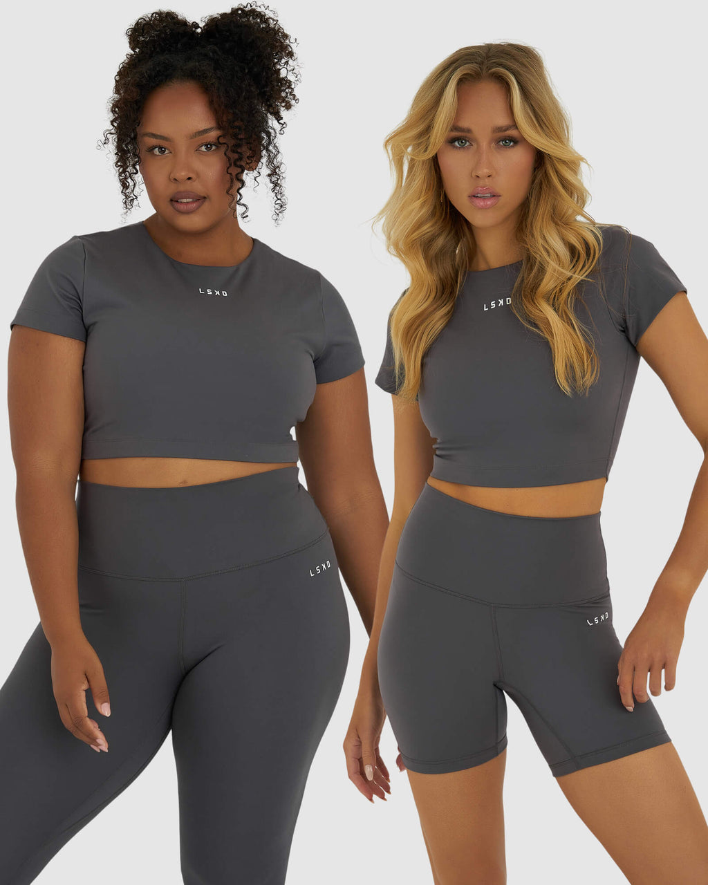 Model wearing Base Crop Tee - Shadow