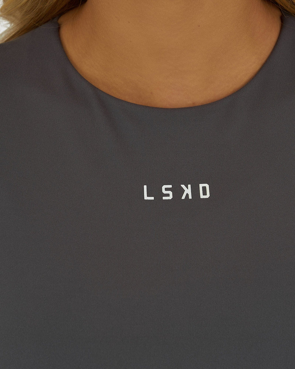 Model wearing Base Crop Tee - Shadow