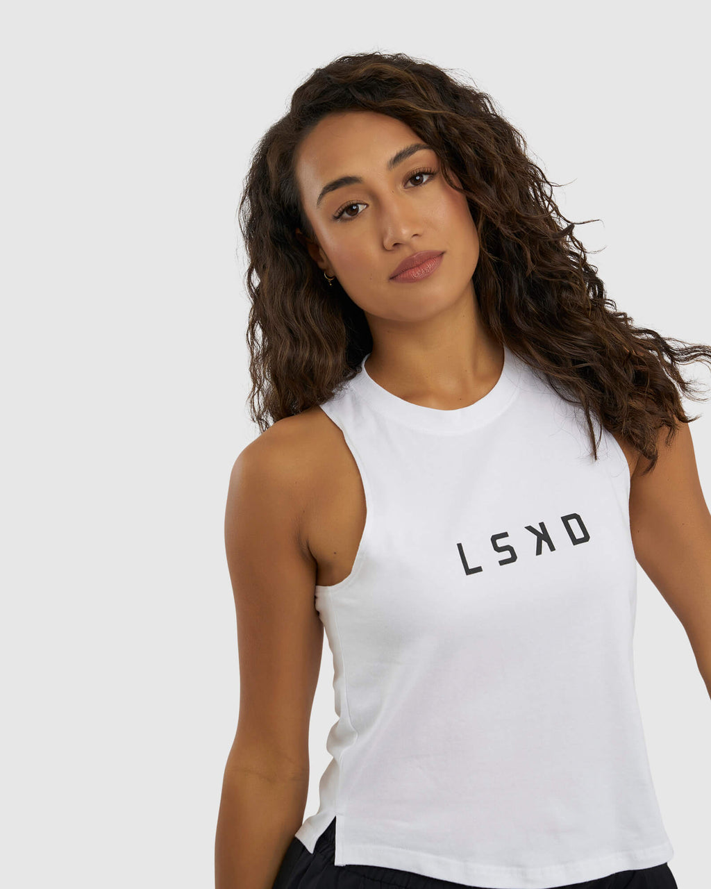 Model wearing Power FLXDRY Performance Tank - White