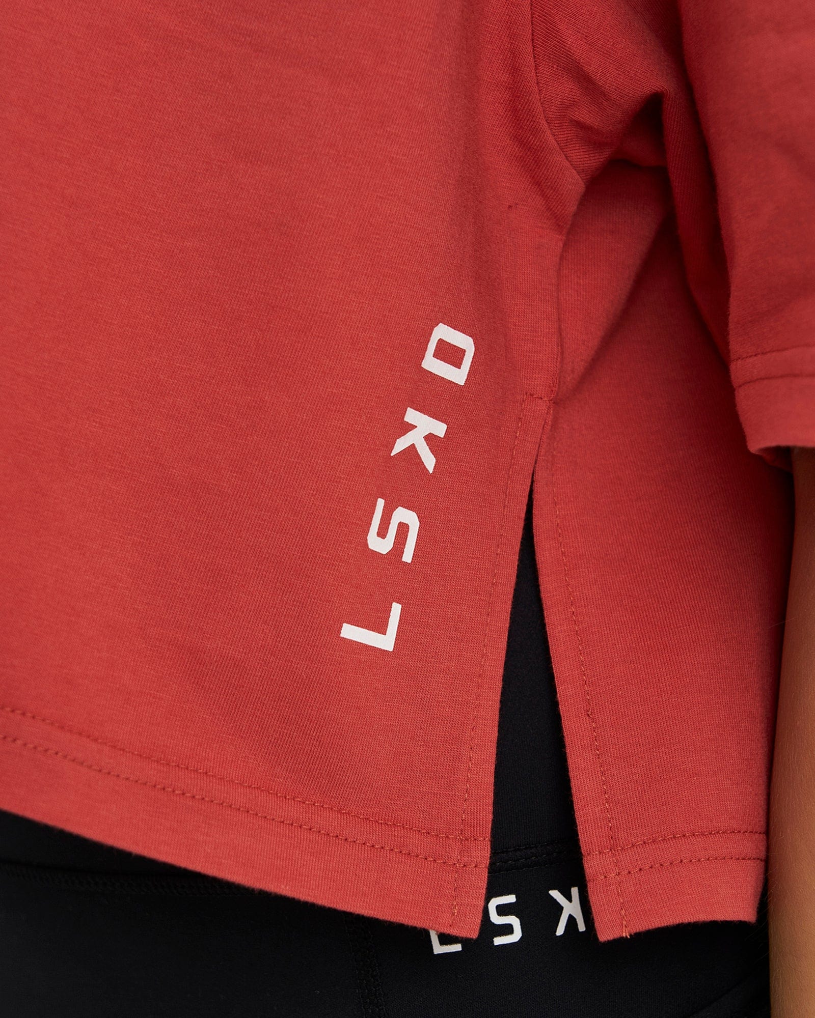 Model wearing Bella Tee - Hot Tamale