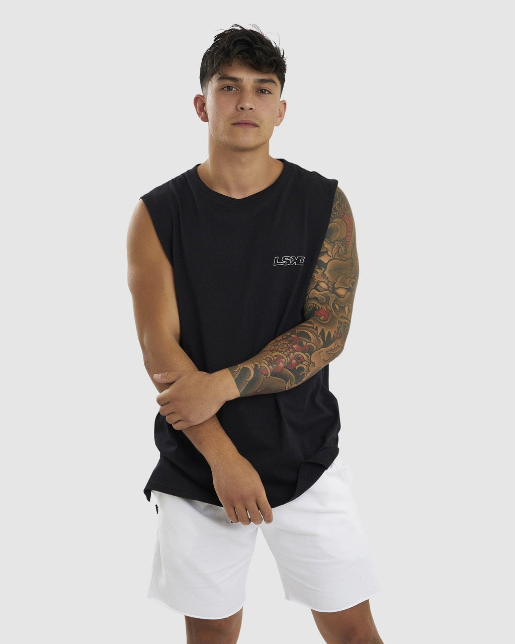 Model wearing Attack Tank - Black