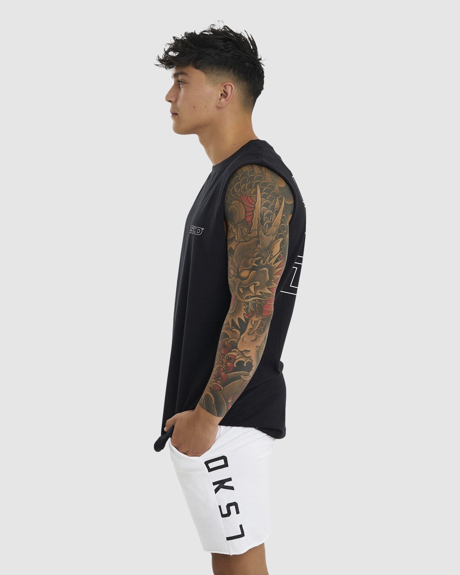 Model wearing Attack Tank - Black