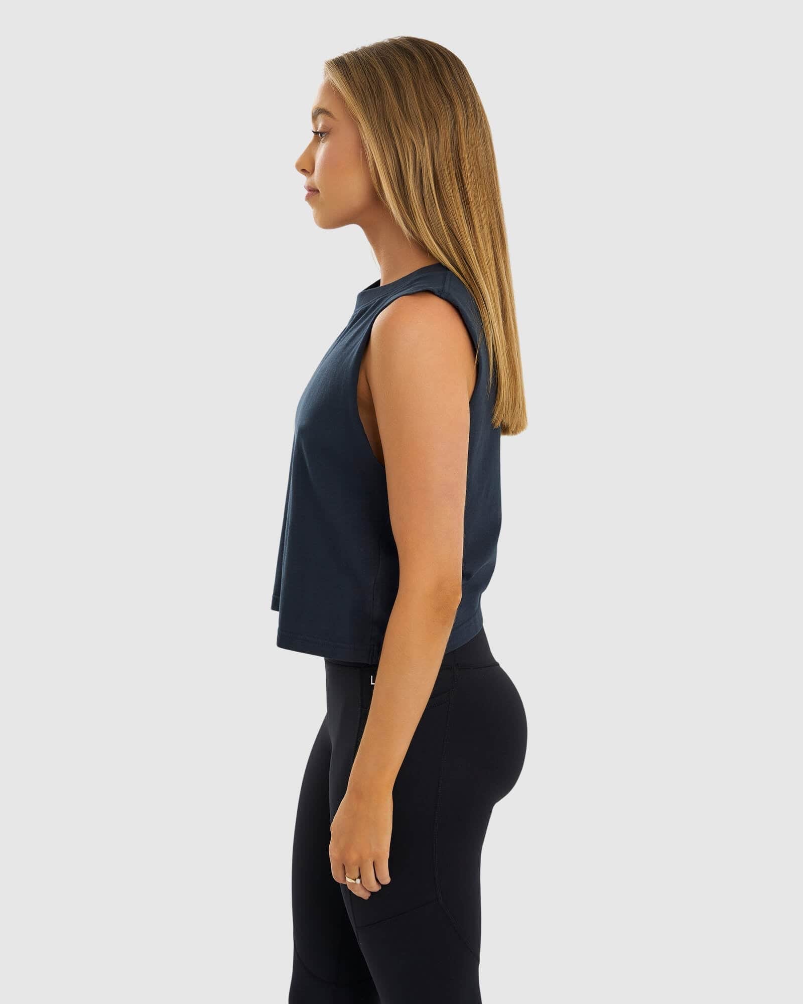 Model wearing Crossover Tank - Carbon