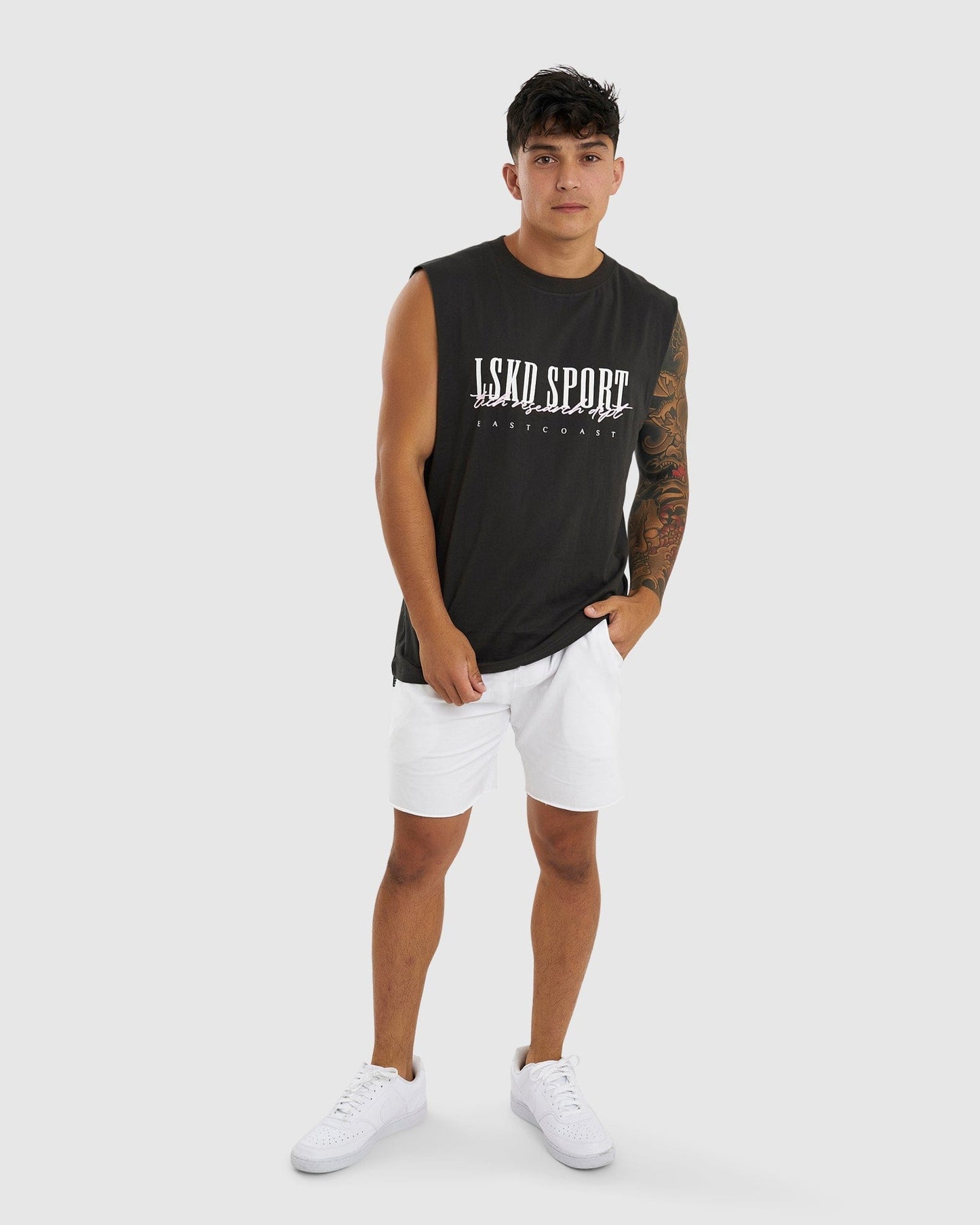 Model wearing Faculty Tank Vintage Fit - Pirate Black