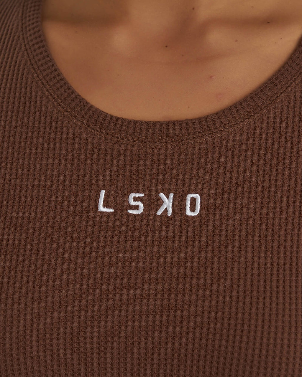 Model wearing Field Waffle Dress - Hazelnut