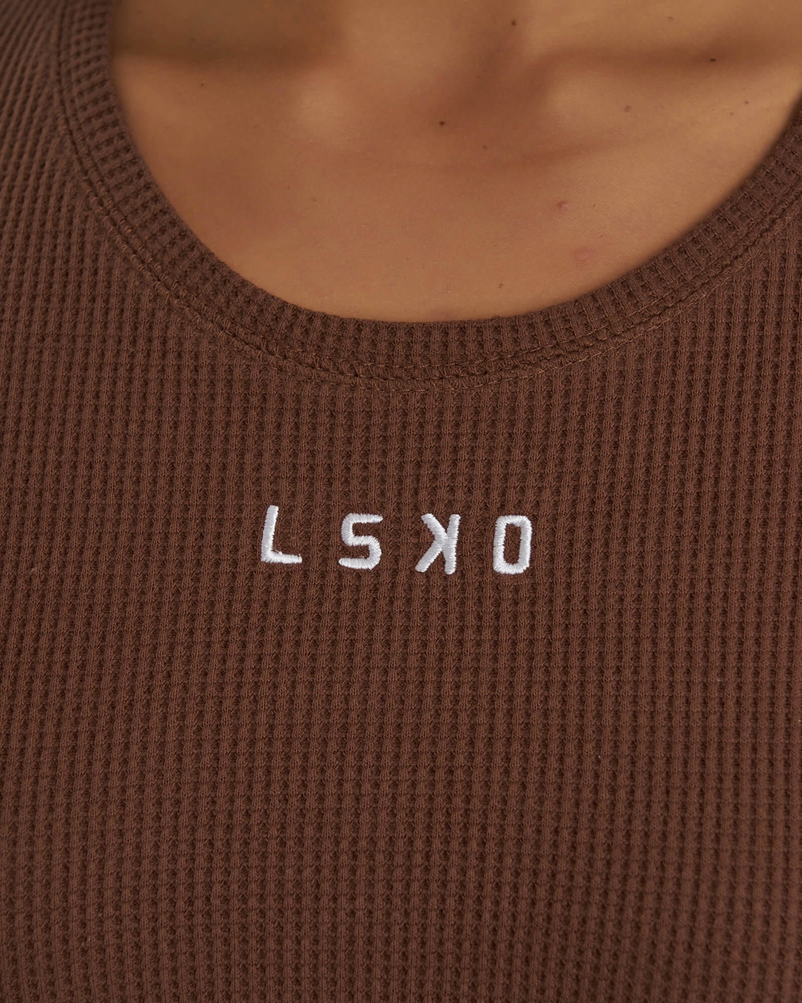 Model wearing Field Waffle Dress - Hazelnut