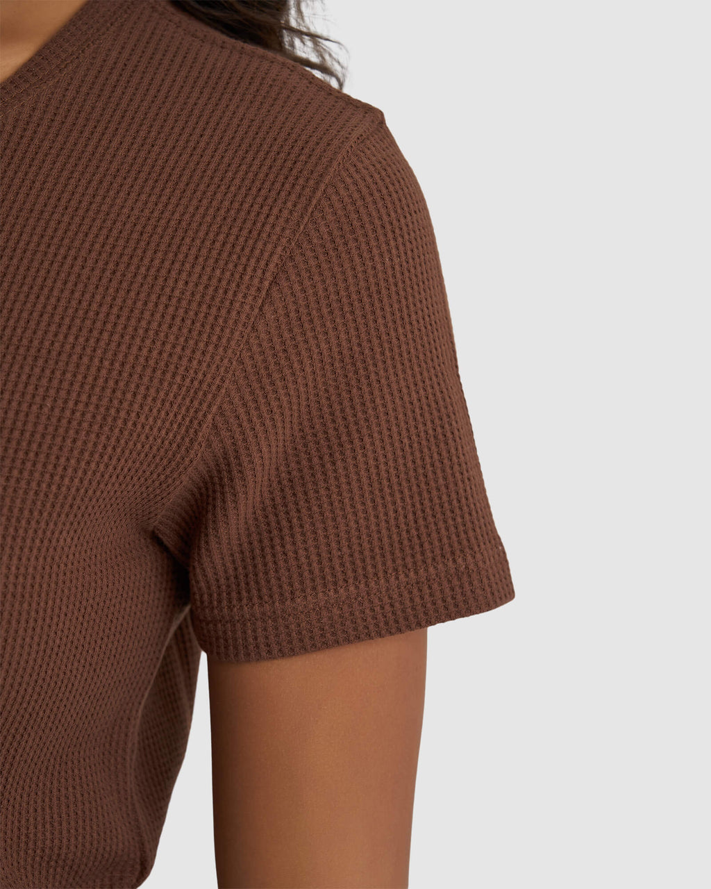 Model wearing Field Waffle Dress - Hazelnut