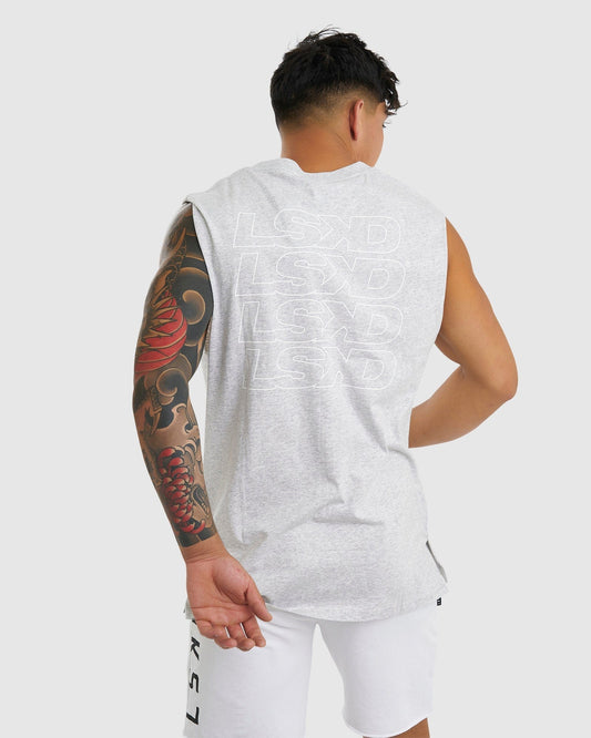 Model wearing Attack Tank - Lt Grey Marl