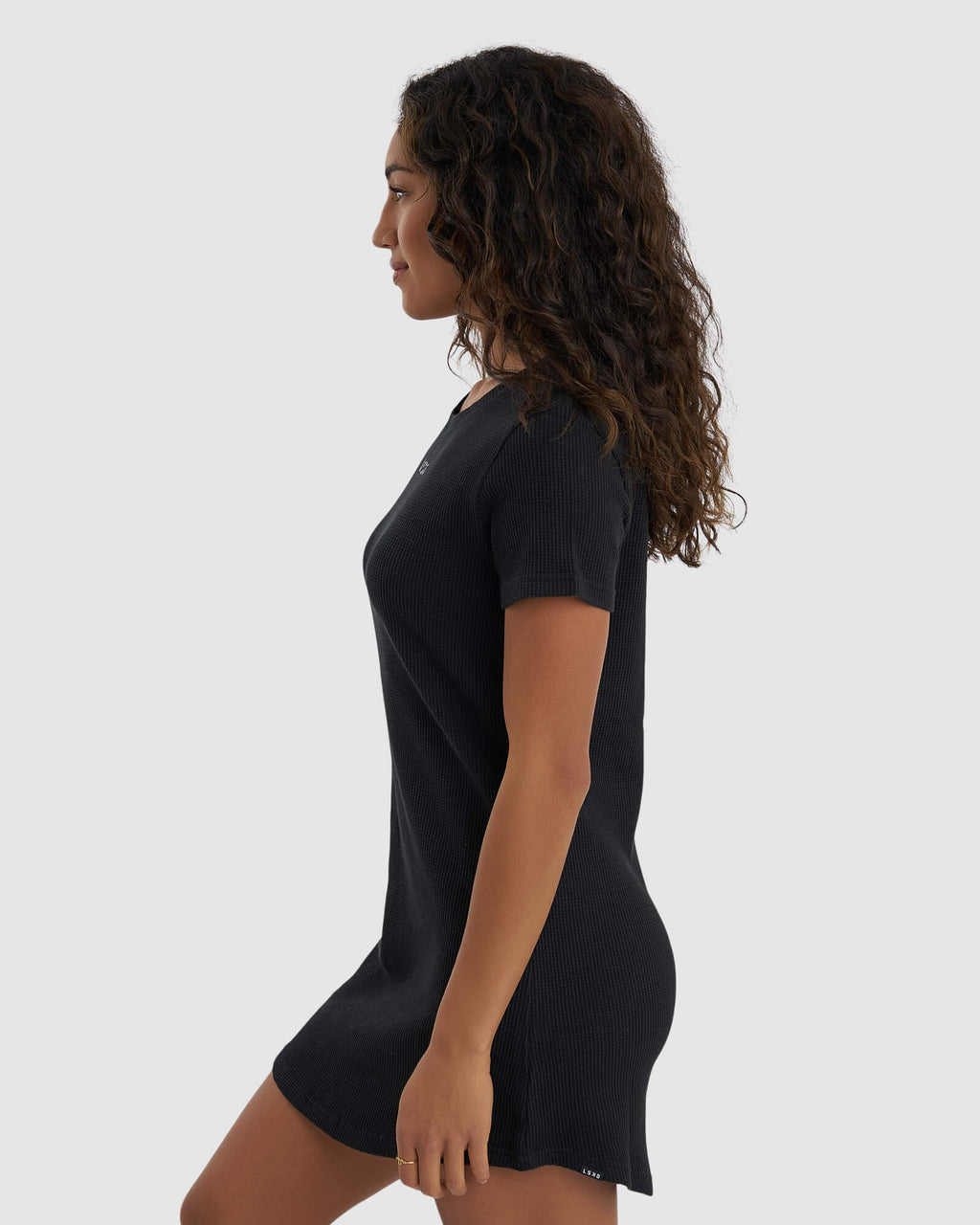 Model wearing Field Waffle Dress - Black