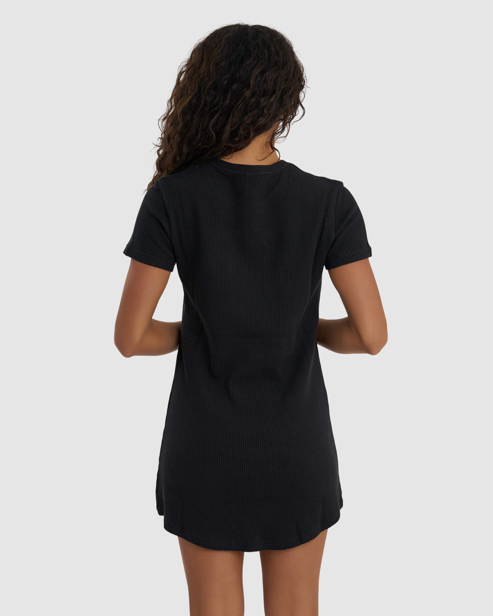 Model wearing Field Waffle Dress - Black