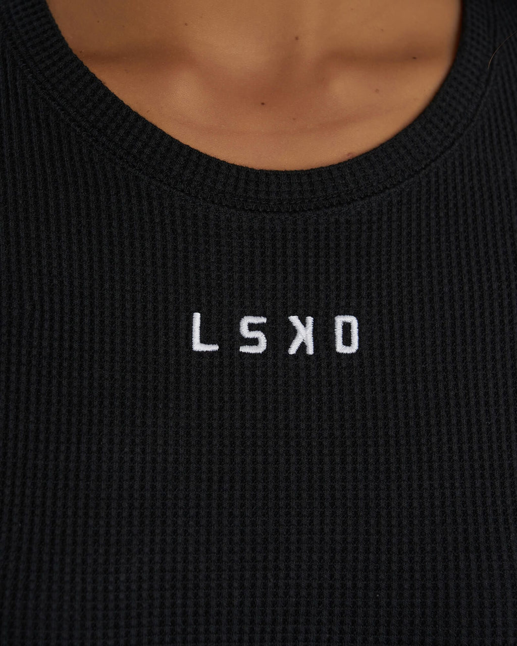 Model wearing Field Waffle LS Dress - Black