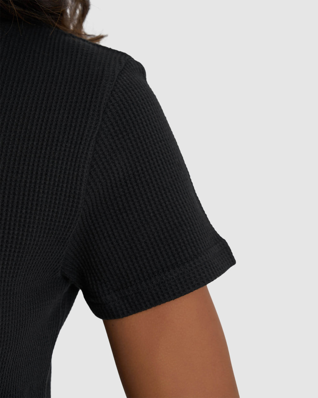 Model wearing Field Waffle Dress - Black