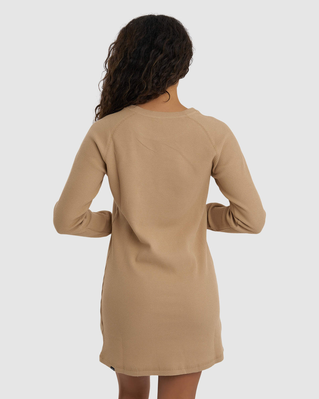 Model wearing Field Waffle LS Dress - Almond