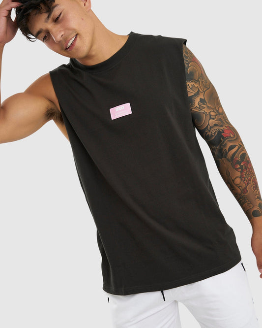 Model wearing Merch Tank Vintage Fit - Pirate Black