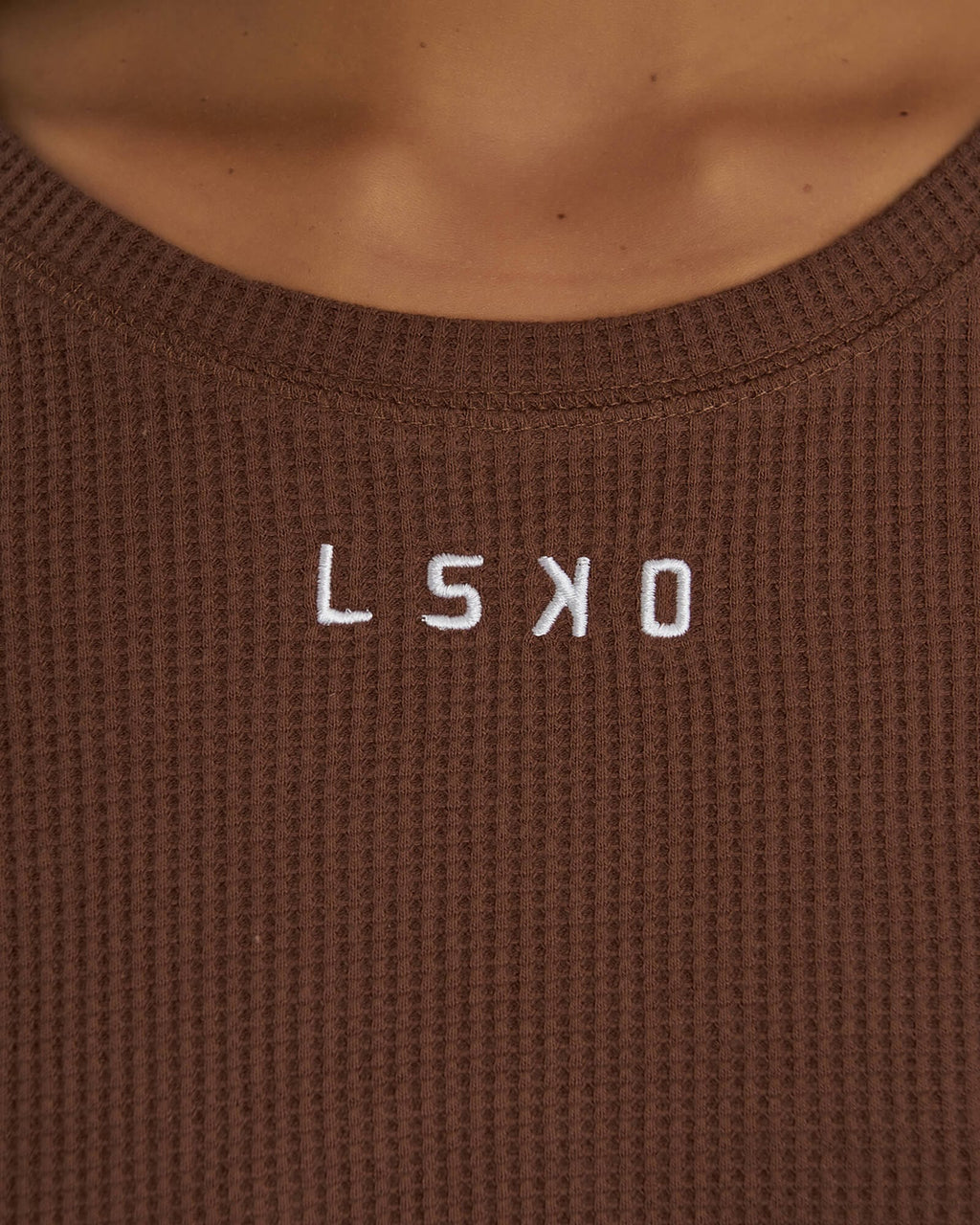 Model wearing Field Waffle LS Dress - Hazelnut