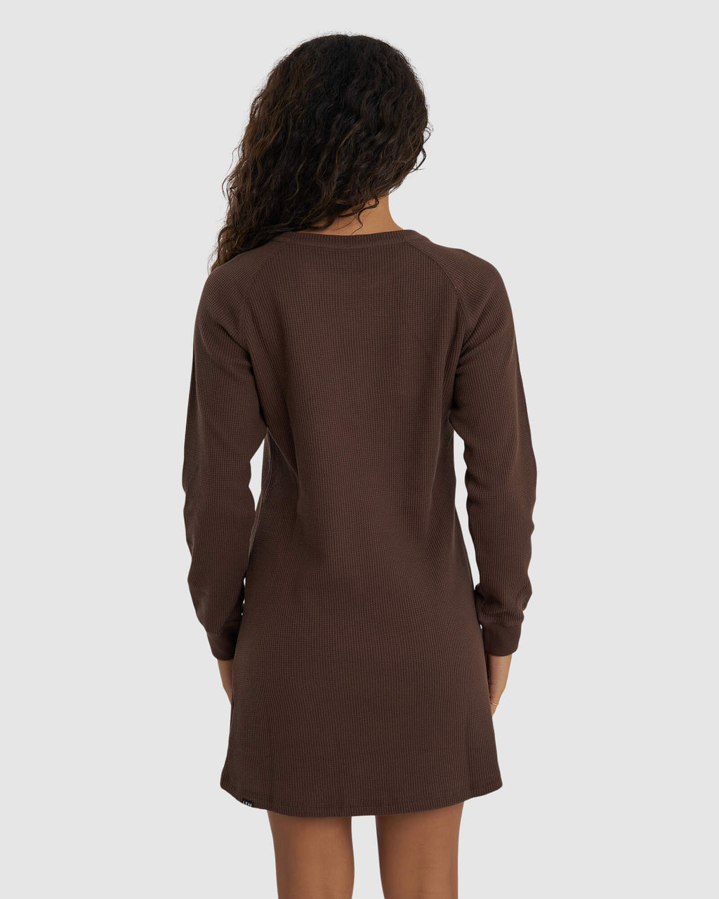 Model wearing Field Waffle LS Dress - Walnut