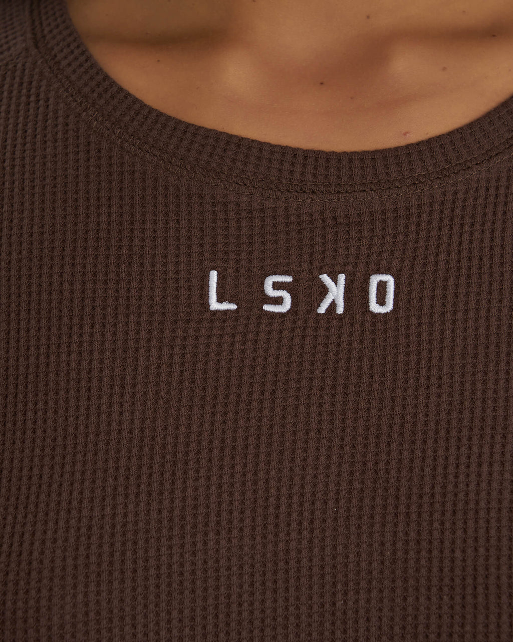 Model wearing Field Waffle LS Dress - Walnut