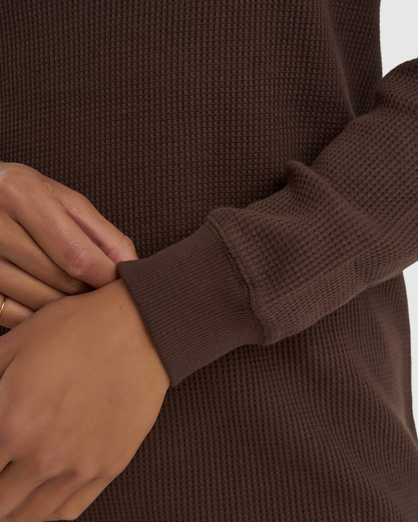 Model wearing Field Waffle LS Dress - Walnut