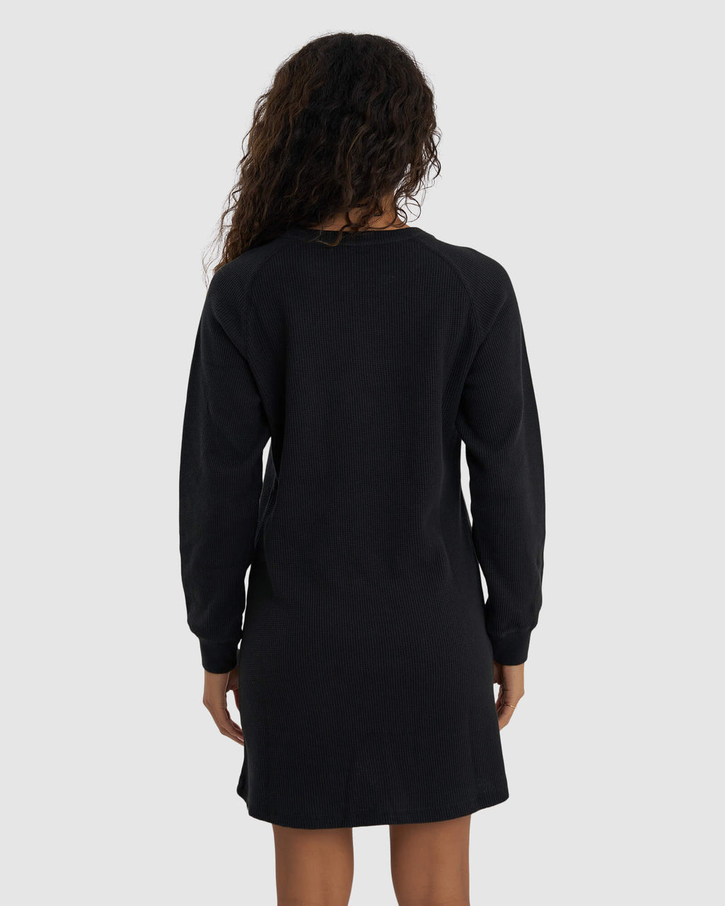 Model wearing Field Waffle LS Dress - Black