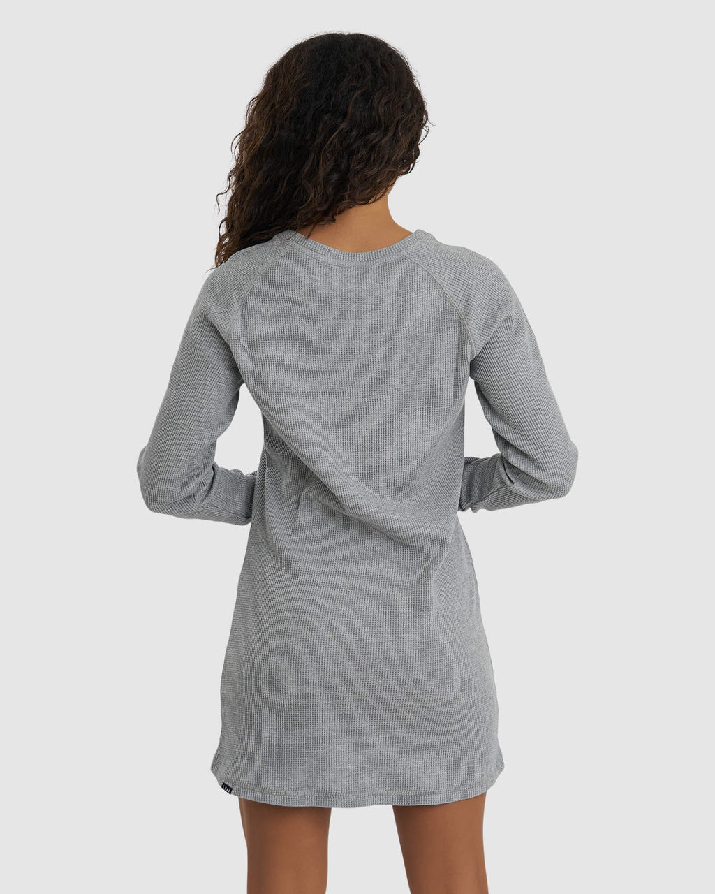 Model wearing Field Waffle LS Dress - Lt Grey Marl