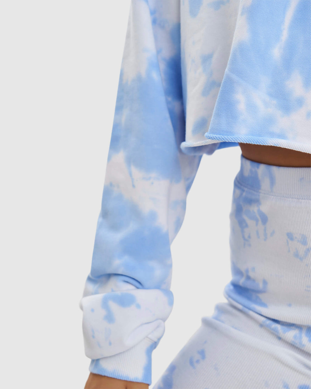 Model wearing Field Pullover - Soft Blue Tie Dye