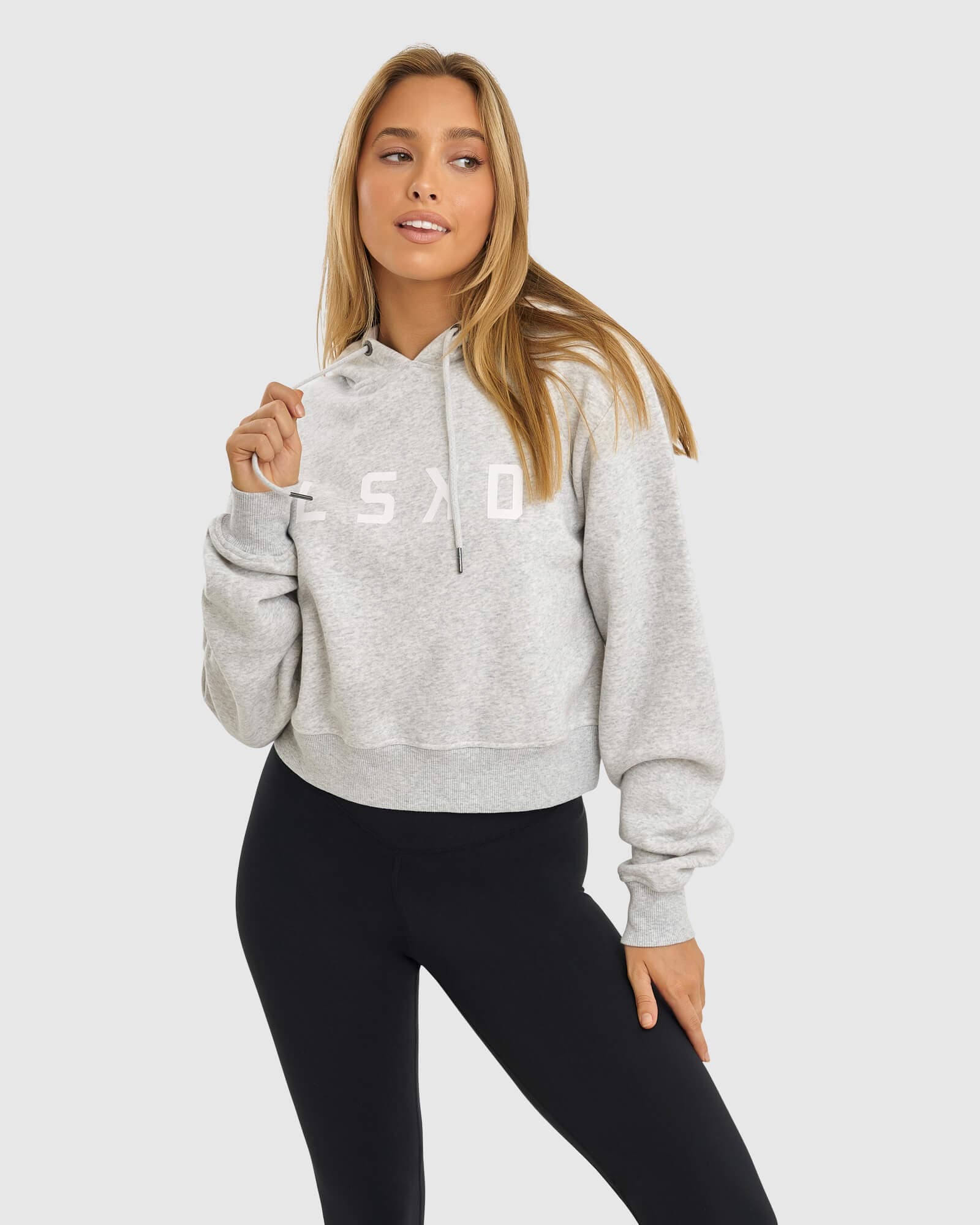 Model wearing Structure Hoodie - Lt Grey Marl