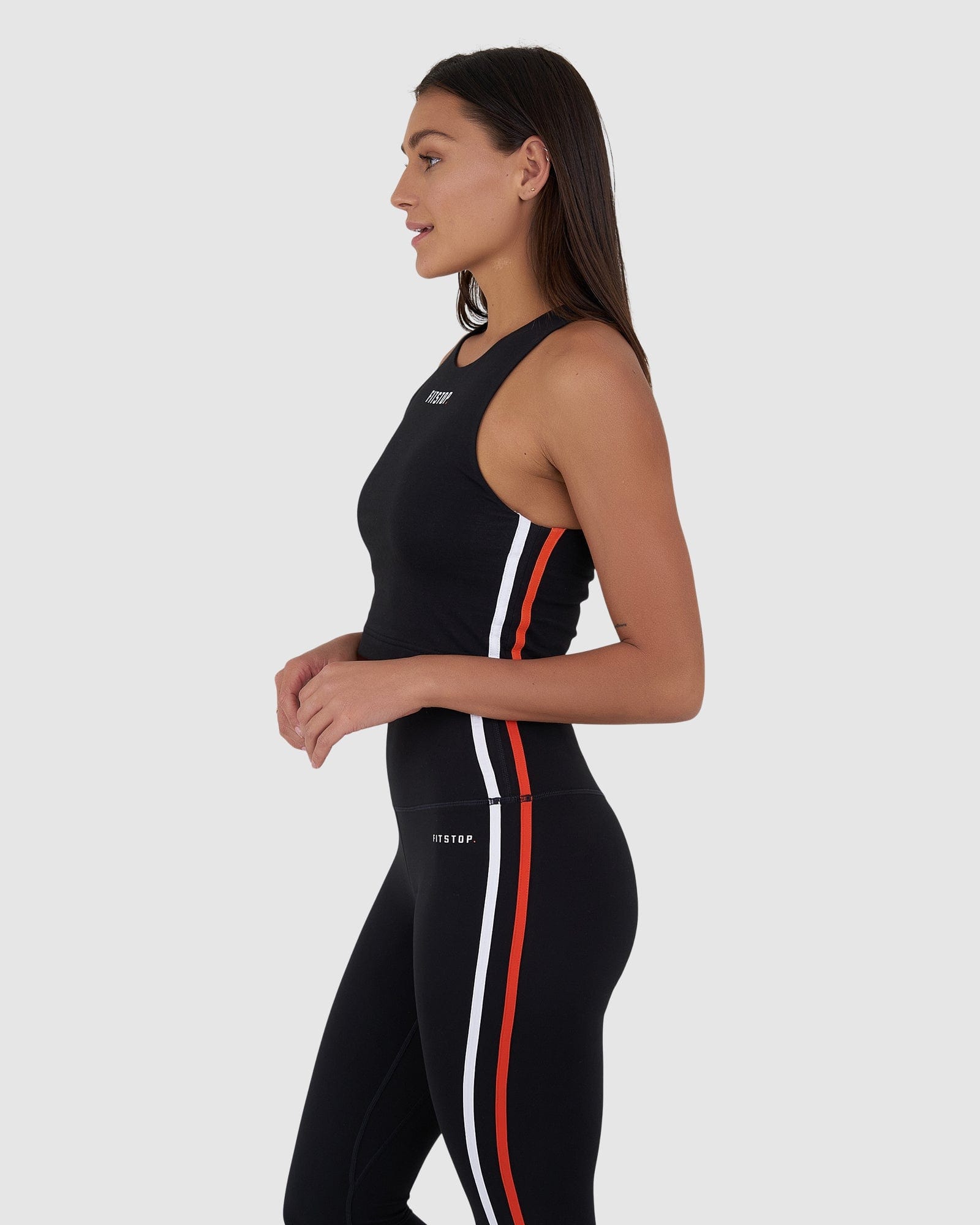 Model wearing Fitstop Warm Up Tank - Black