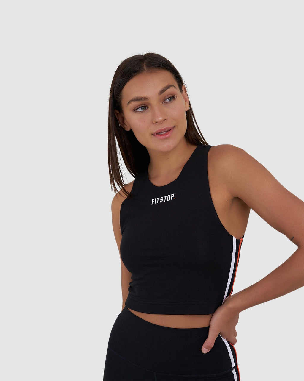 Model wearing Fitstop Warm Up Tank - Black