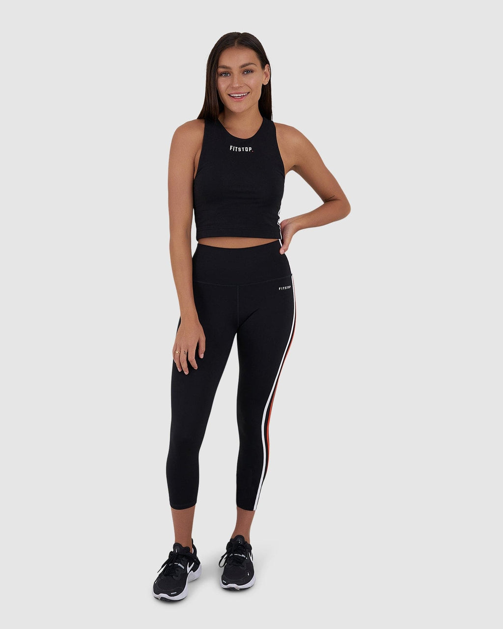 Model wearing Fitstop Warm Up Tank - Black