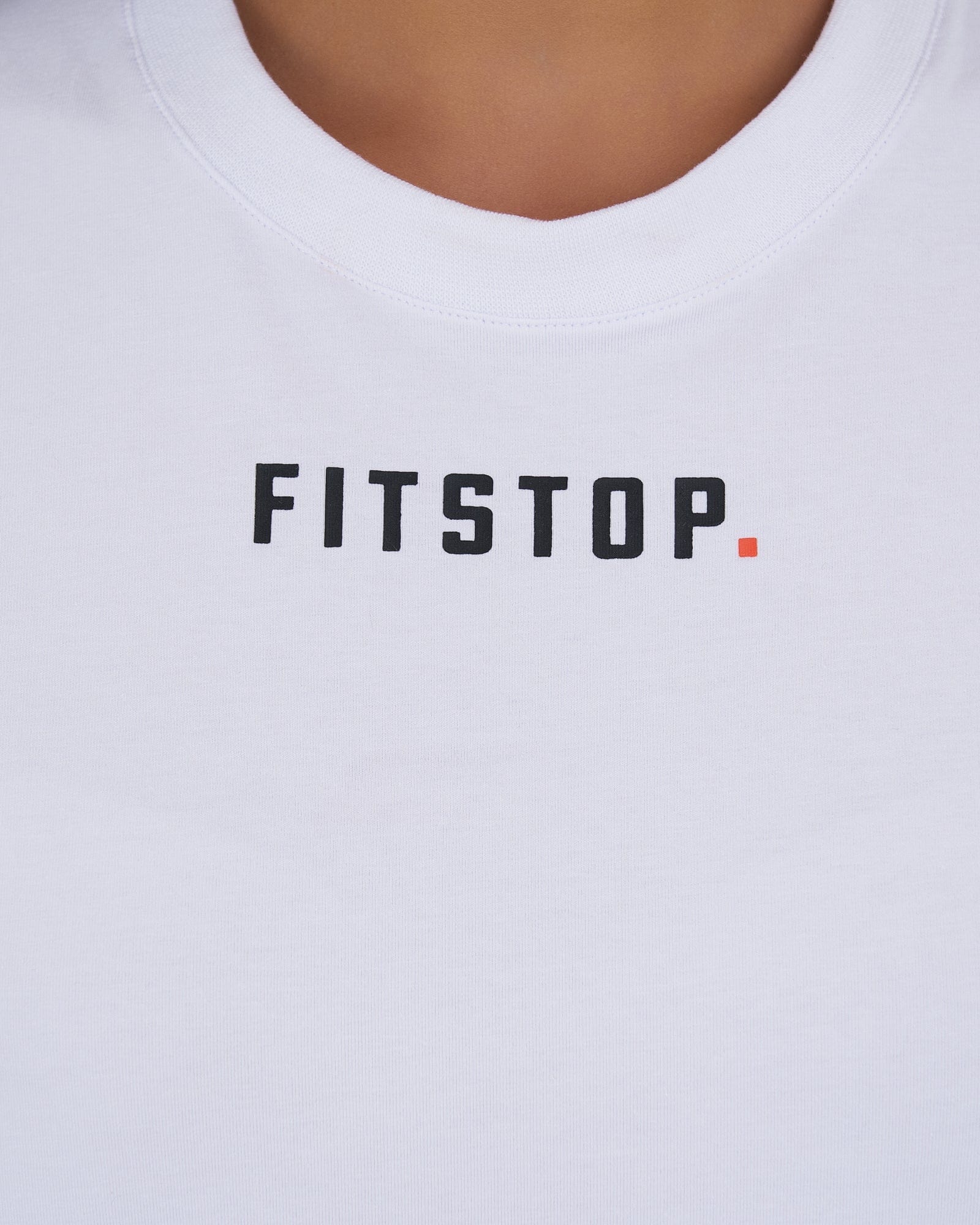Model wearing Fitstop Fast Tee - White