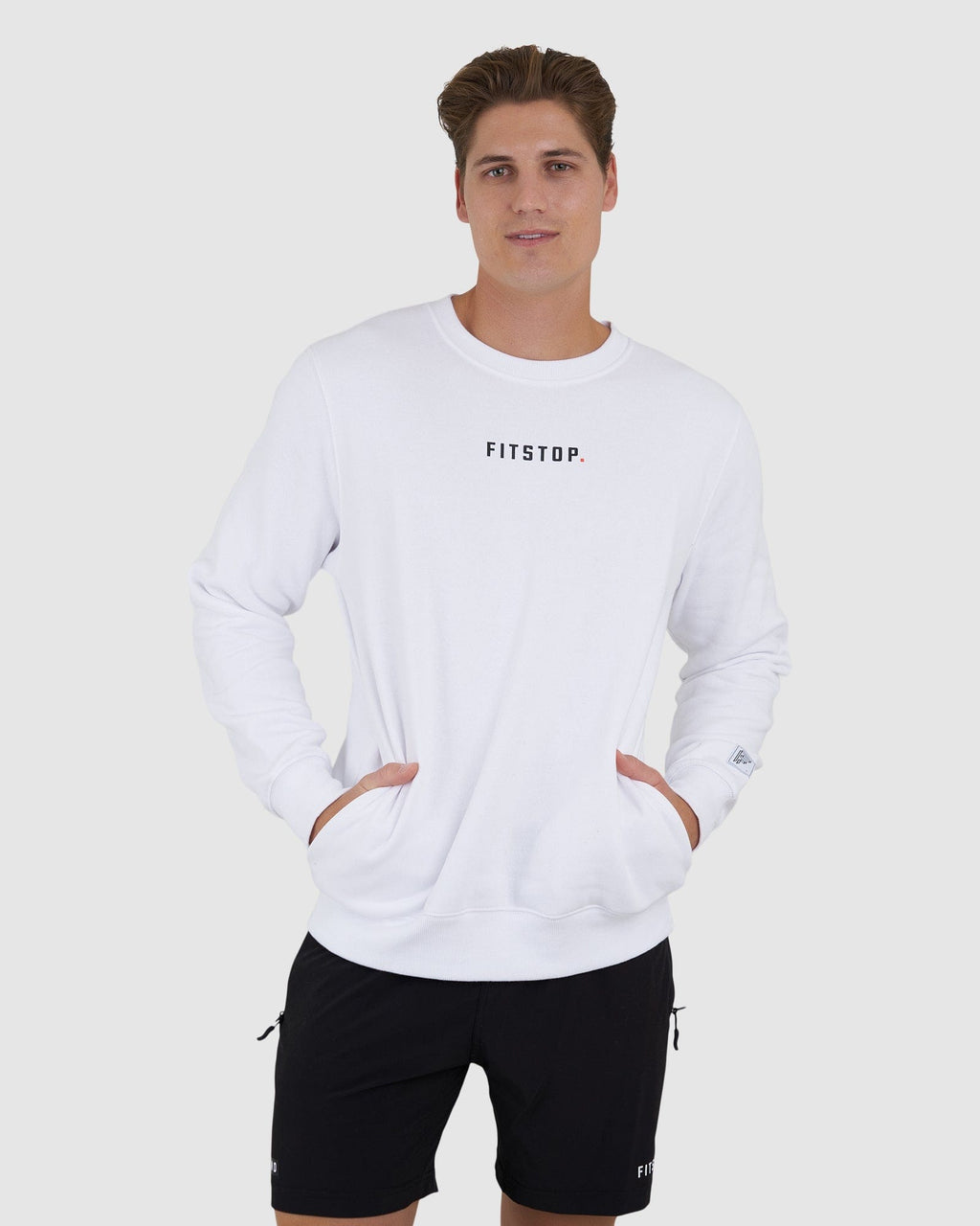 Model wearing Fitstop Functional Sweater - White