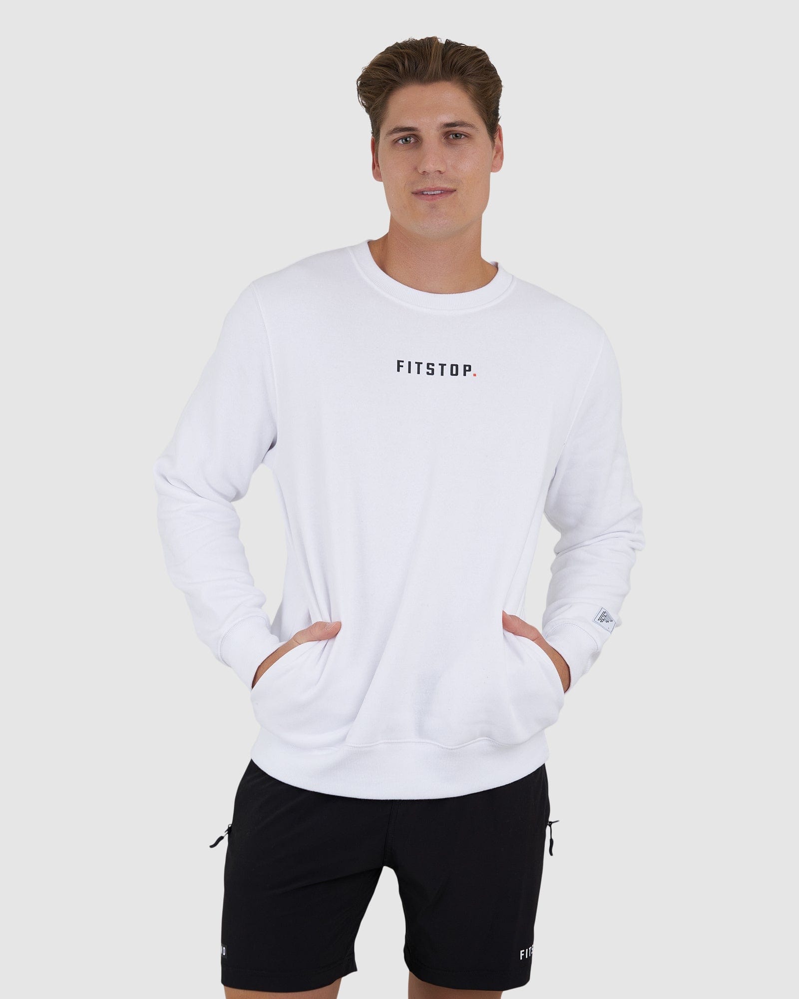 Model wearing Fitstop Functional Sweater - White