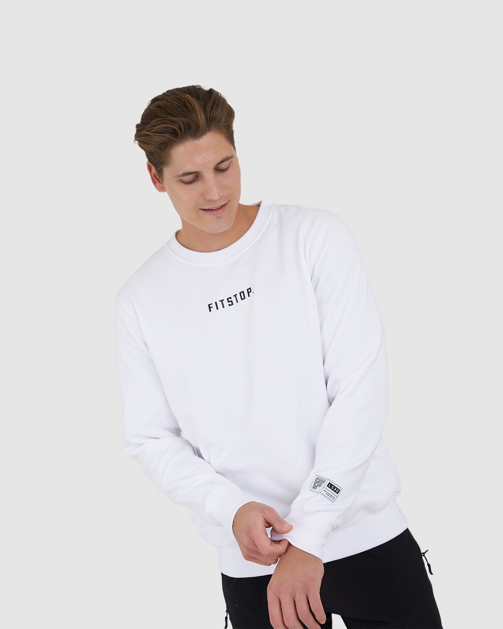 Model wearing Fitstop Functional Sweater - White