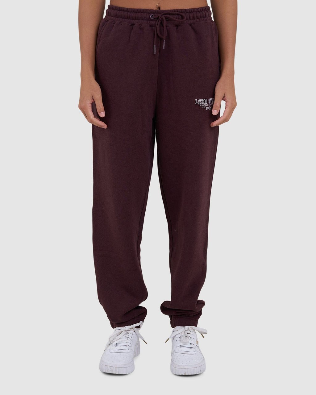 Model wearing Ivy Track Pant - Fudge