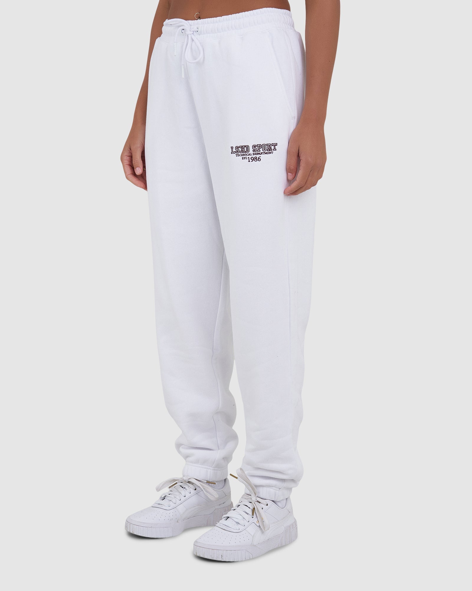 Model wearing Ivy Track Pant - White