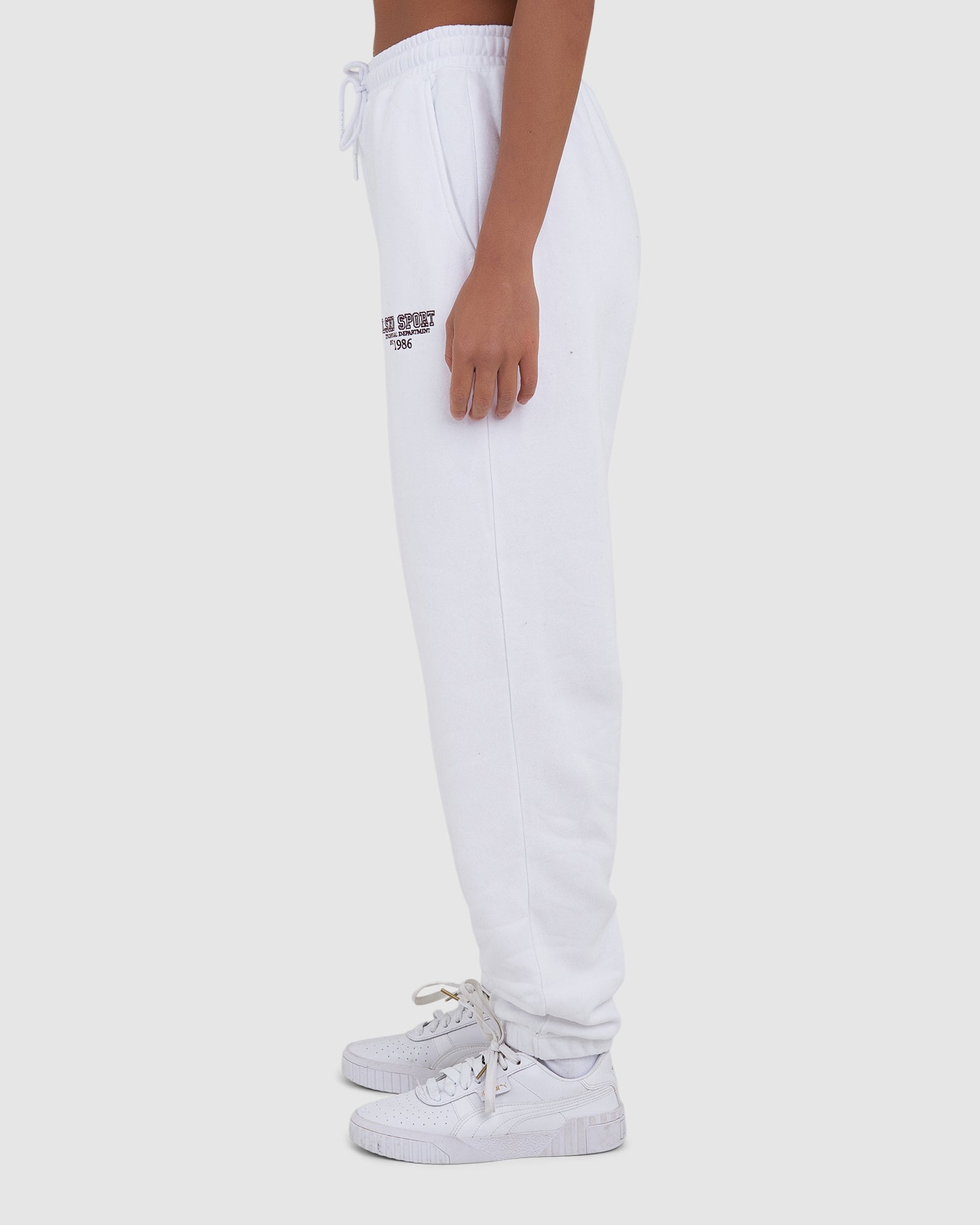 Model wearing Ivy Track Pant - White