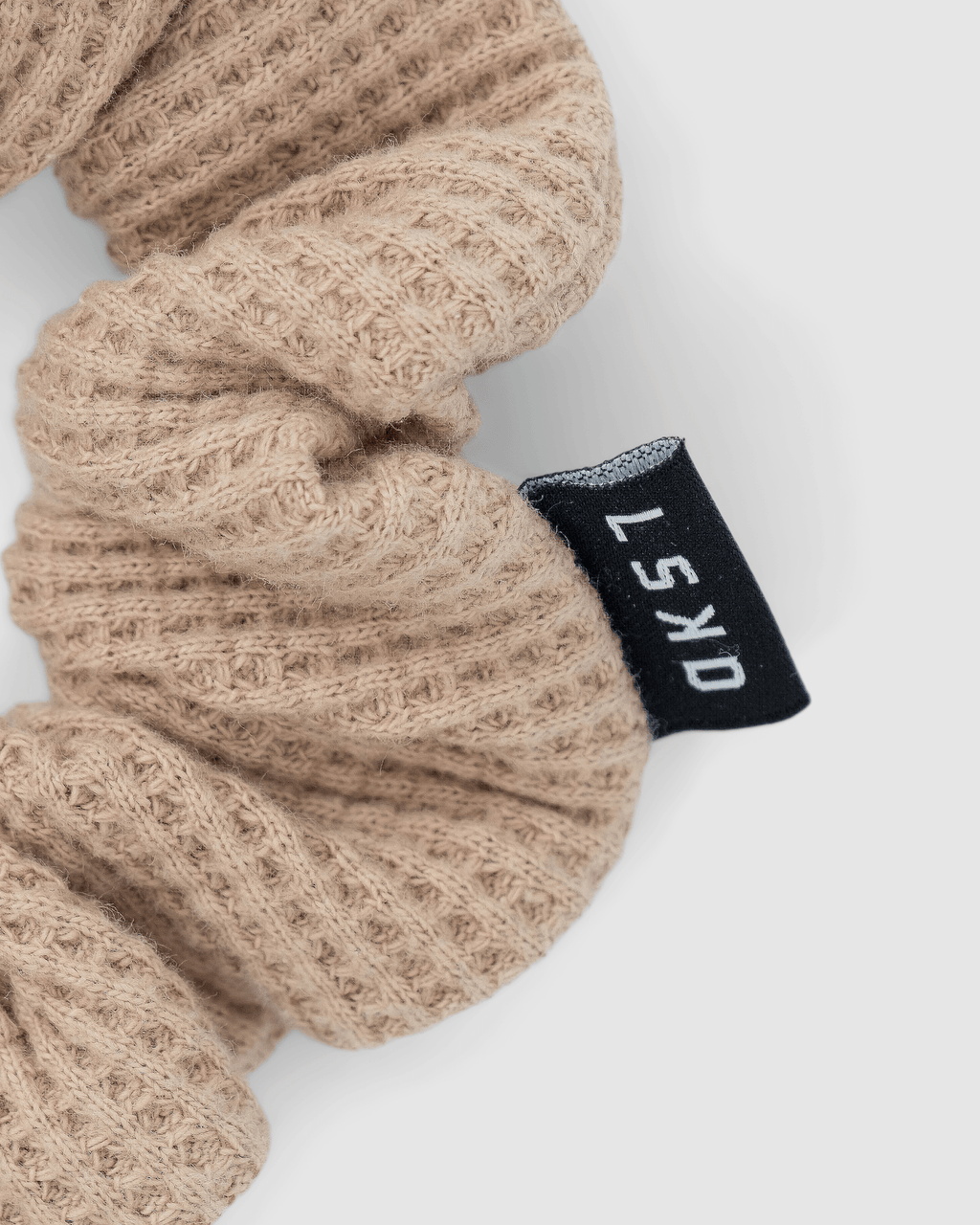 Model wearing Waffle Scrunchie - Almond