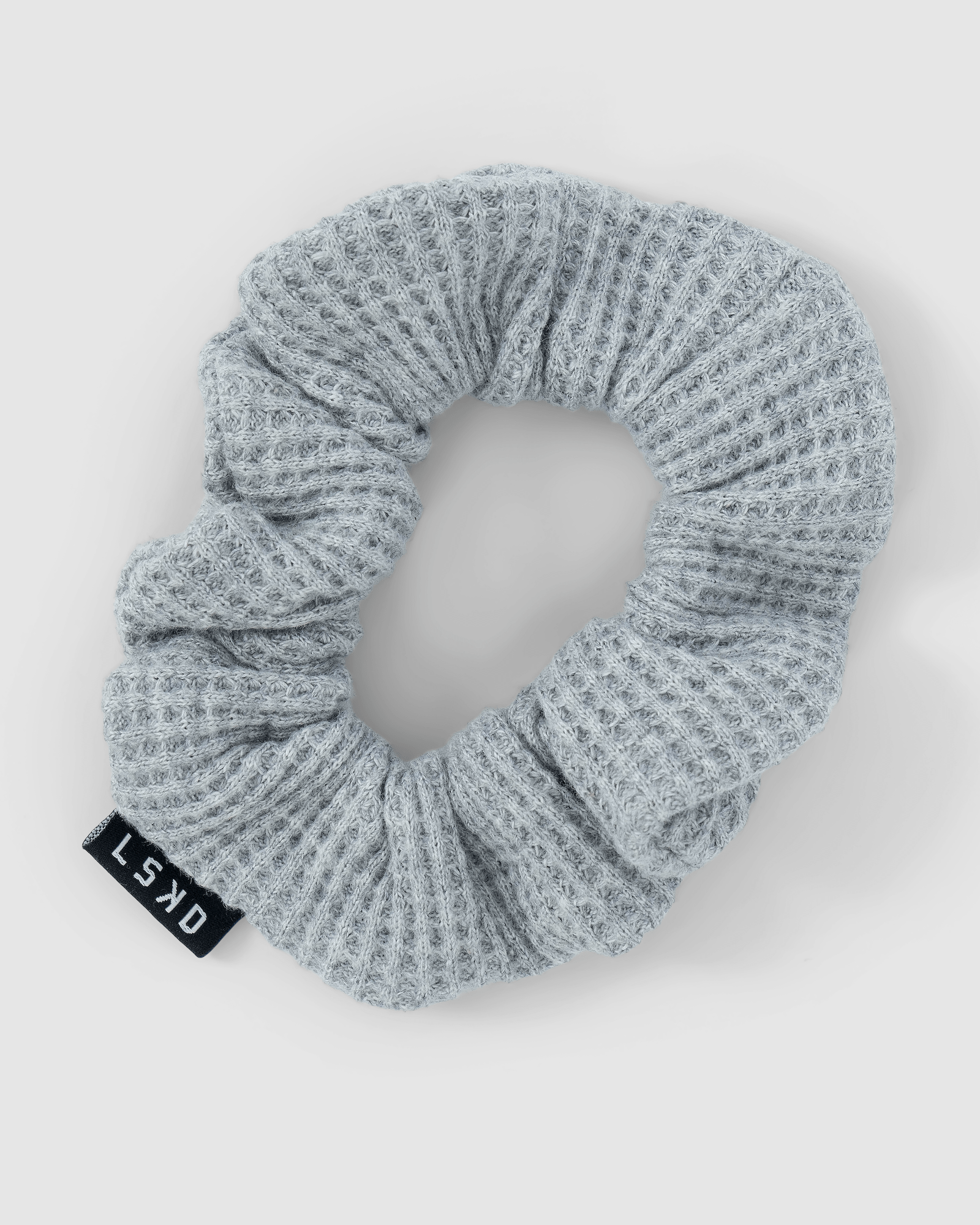 Model wearing Waffle Scrunchie - Lt Grey Marl