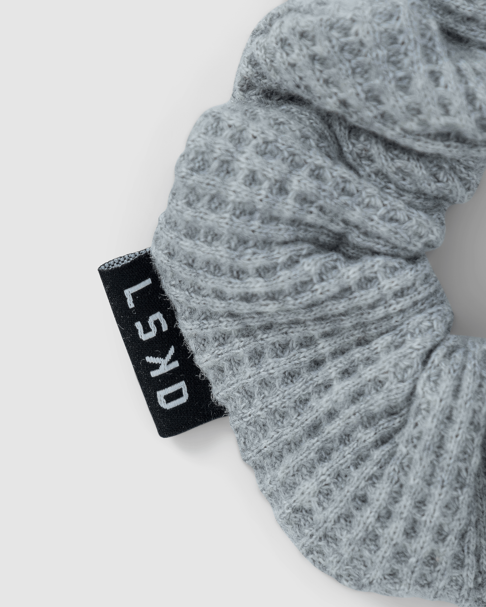 Model wearing Waffle Scrunchie - Lt Grey Marl