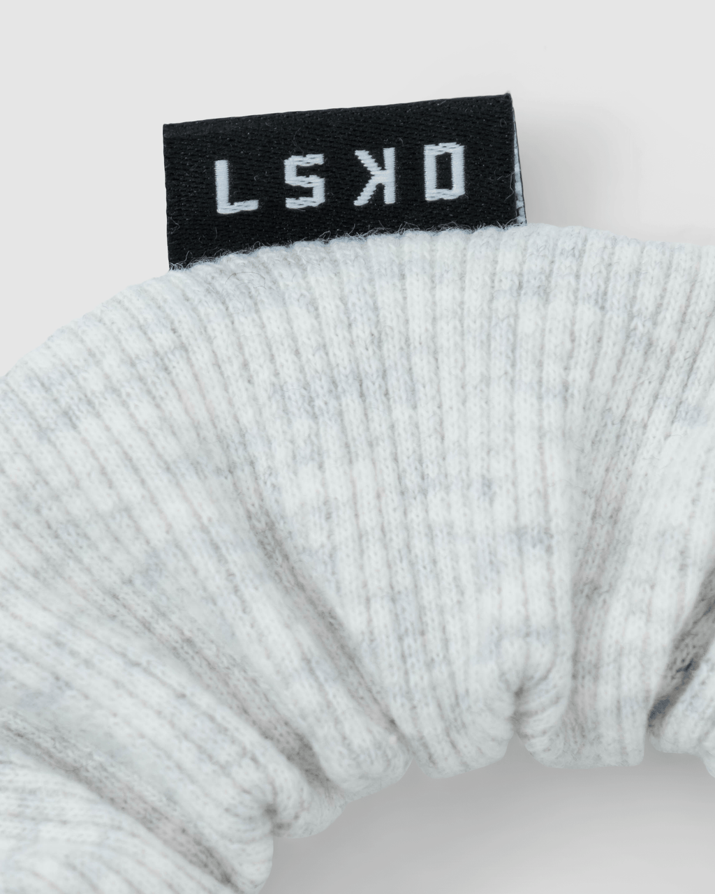 Model wearing Rib Scrunchie - Light Grey Marl