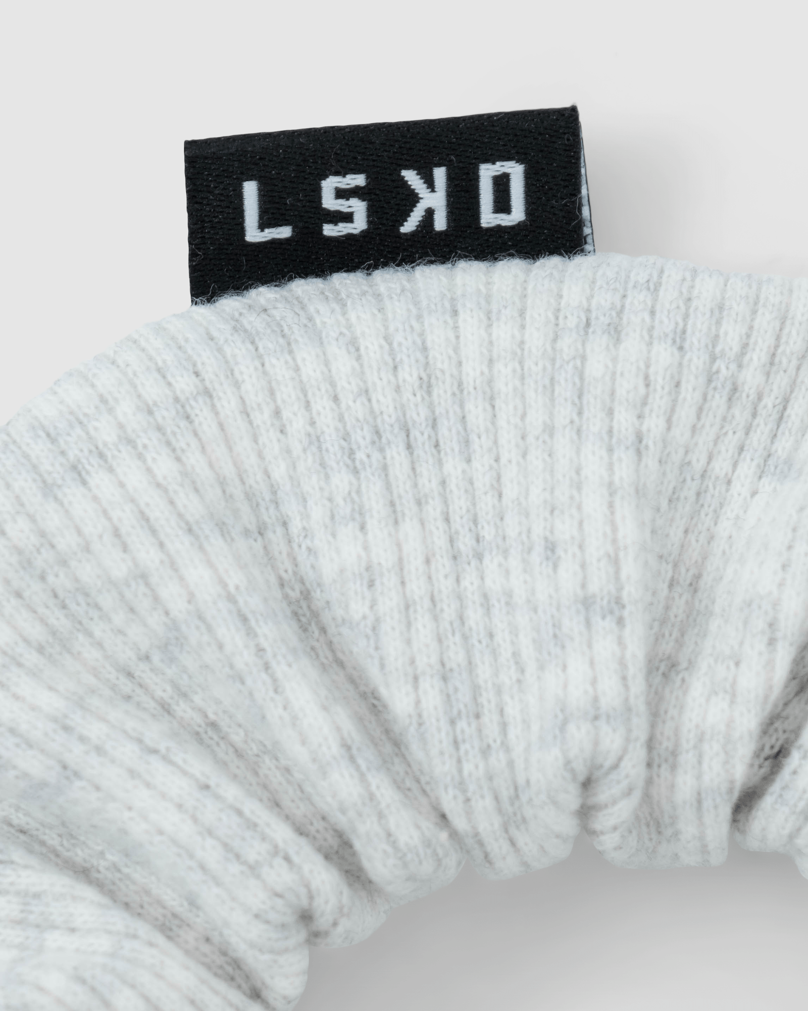 Model wearing Rib Scrunchie - Light Grey Marl