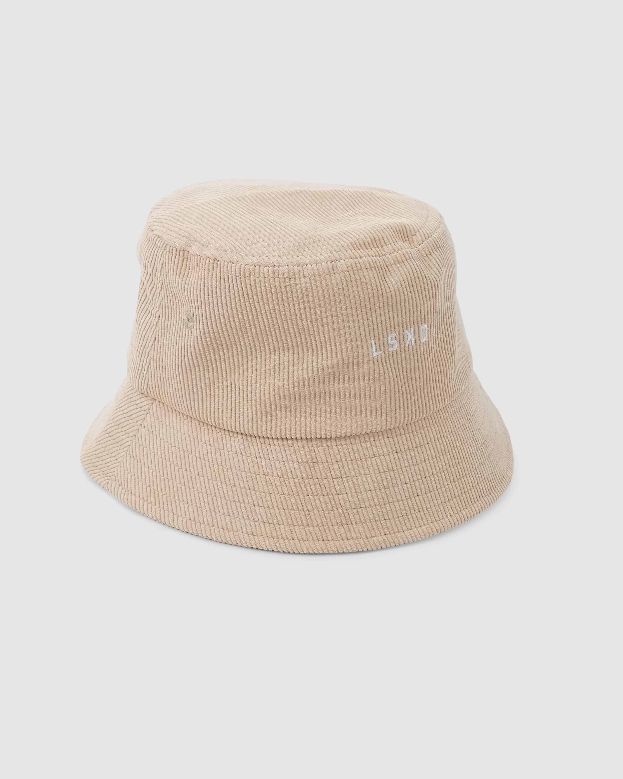 Model wearing Compact Bucket Hat - Corduroy Sand