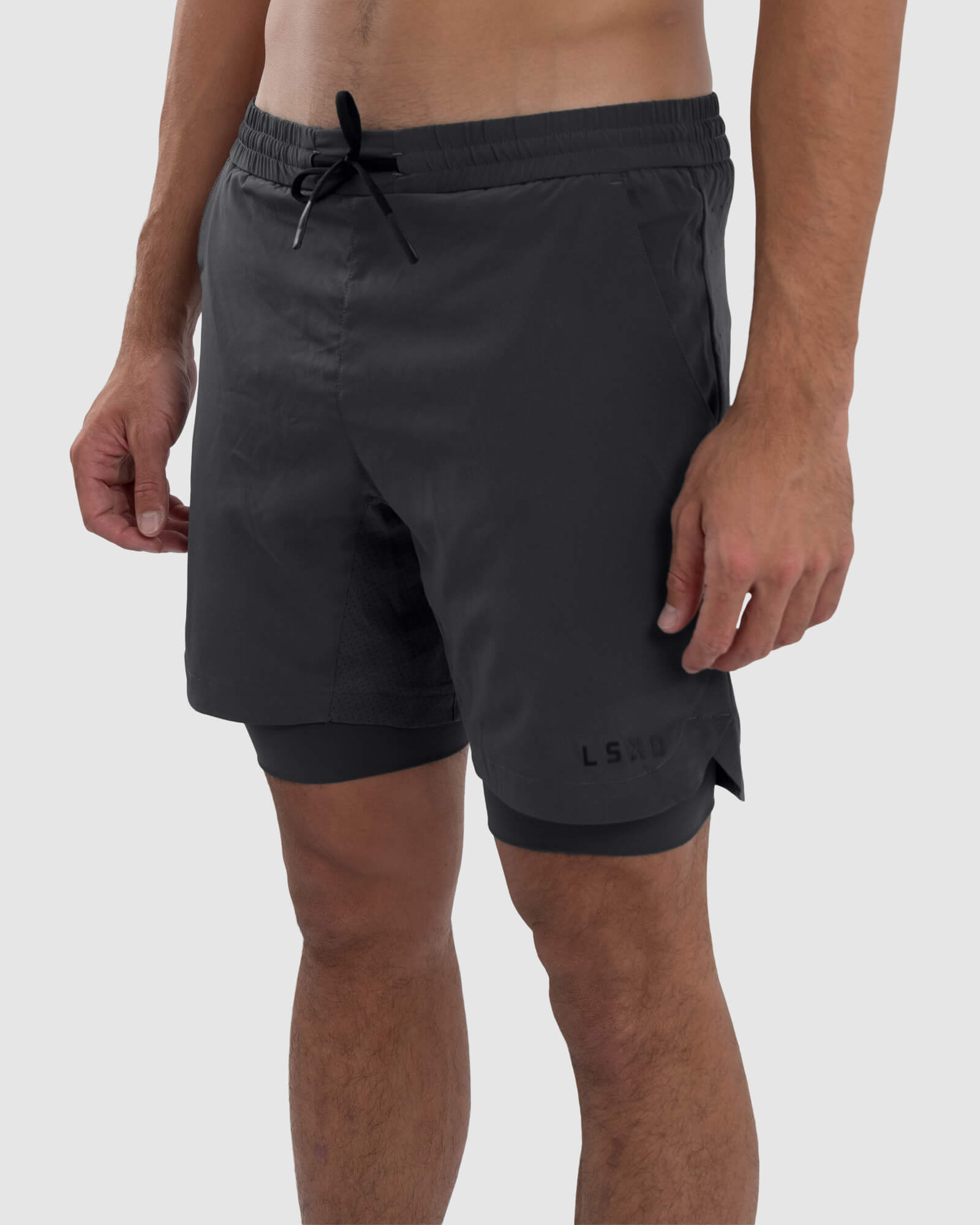 Model wearing Power 7" Performance Liner Short - Asphalt